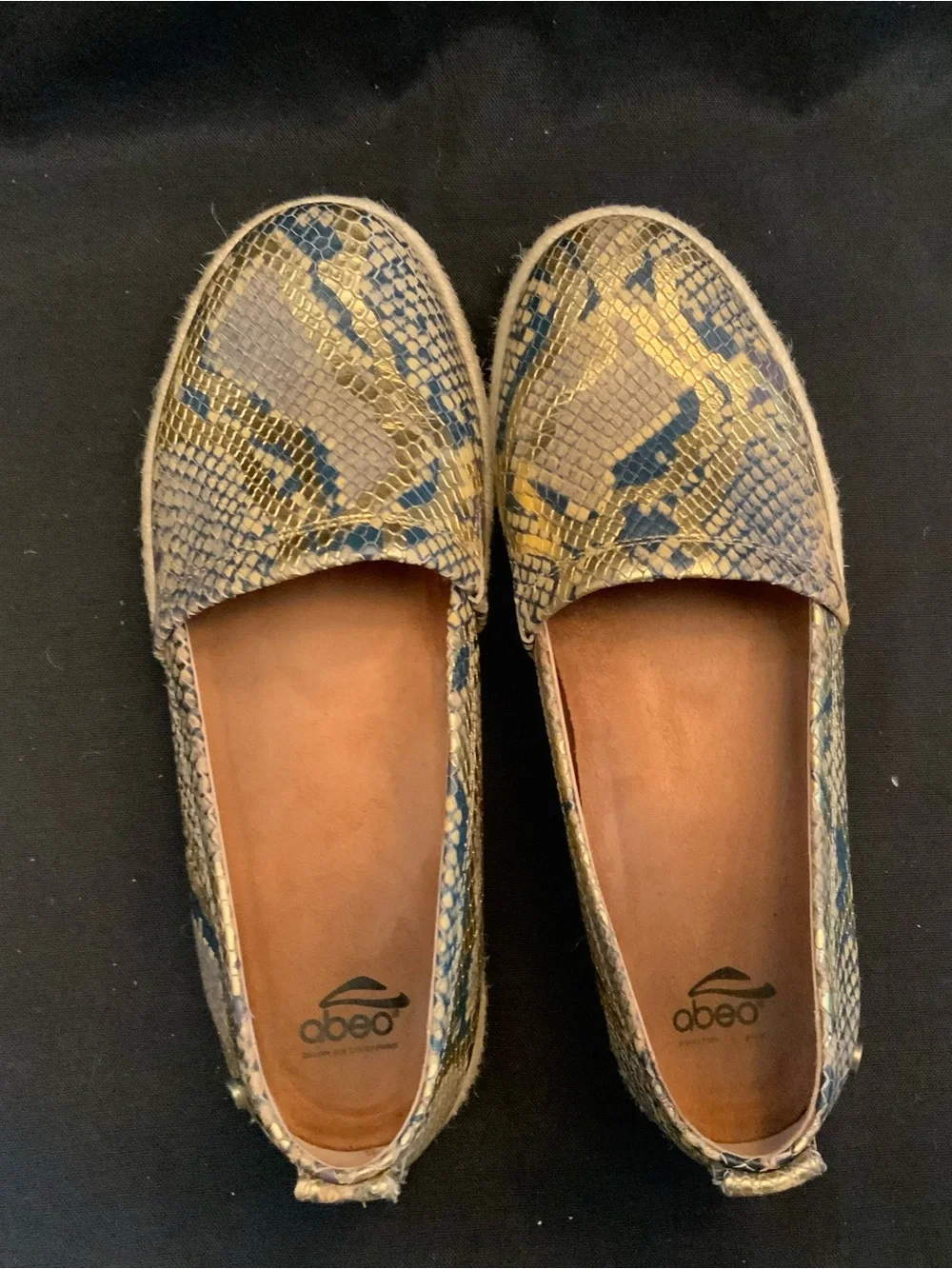 Abeo Metallic Black and Gold Snake-Print Slip-On Flats